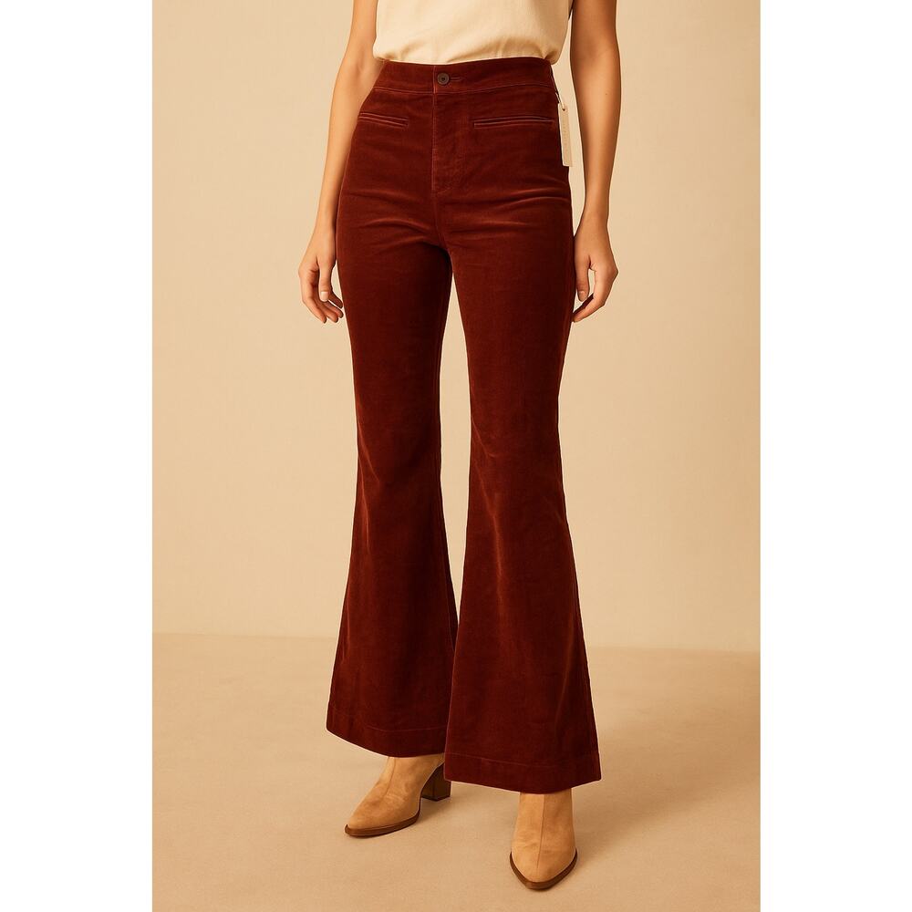 Anthropologie Pilcro Womens 31 Pull On Corduroy Flare Pants Navy Marin 70s Boho - Picture 1 of 14